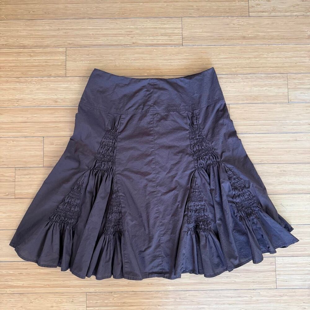Apostrophe Brown Ruffle Midi Skirt Women’s 10 Low Rise Y2K Boho Fairy